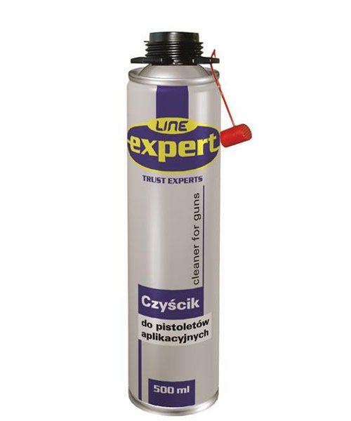 Puszka 500ml środka czyszczącego 'Expert' do pistoletów aplikacyjnych z czerwoną zawleczką zabezpieczającą.